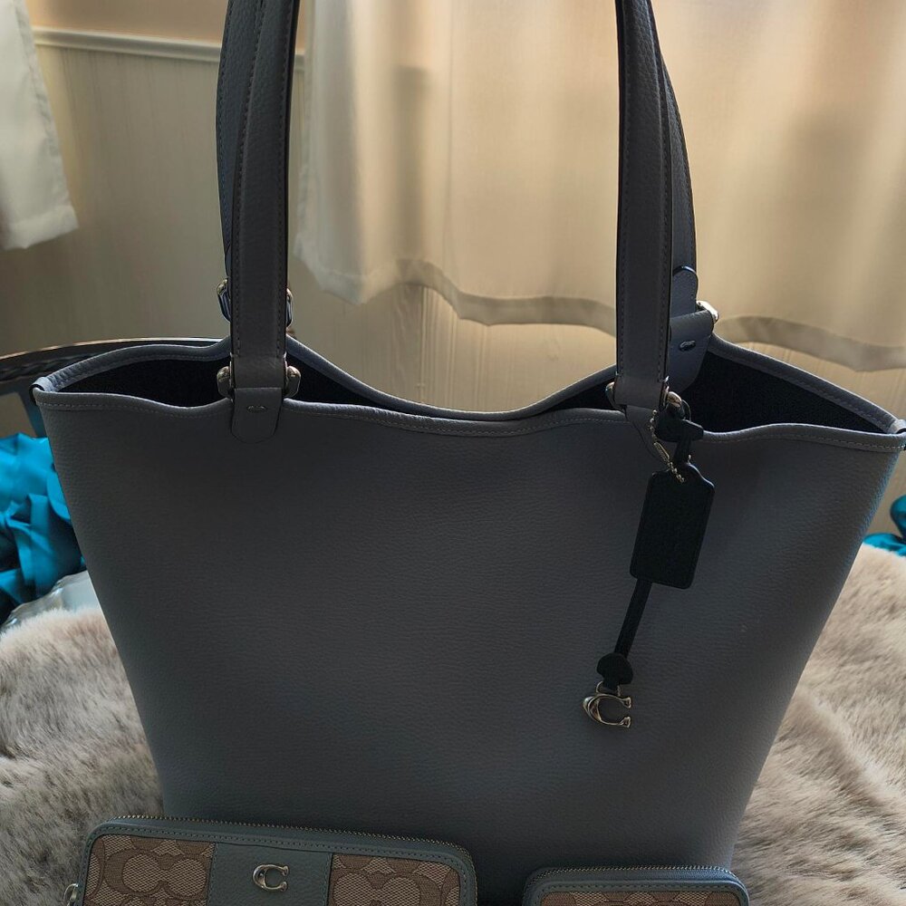 COACH Day Tote in Gray Blue color
